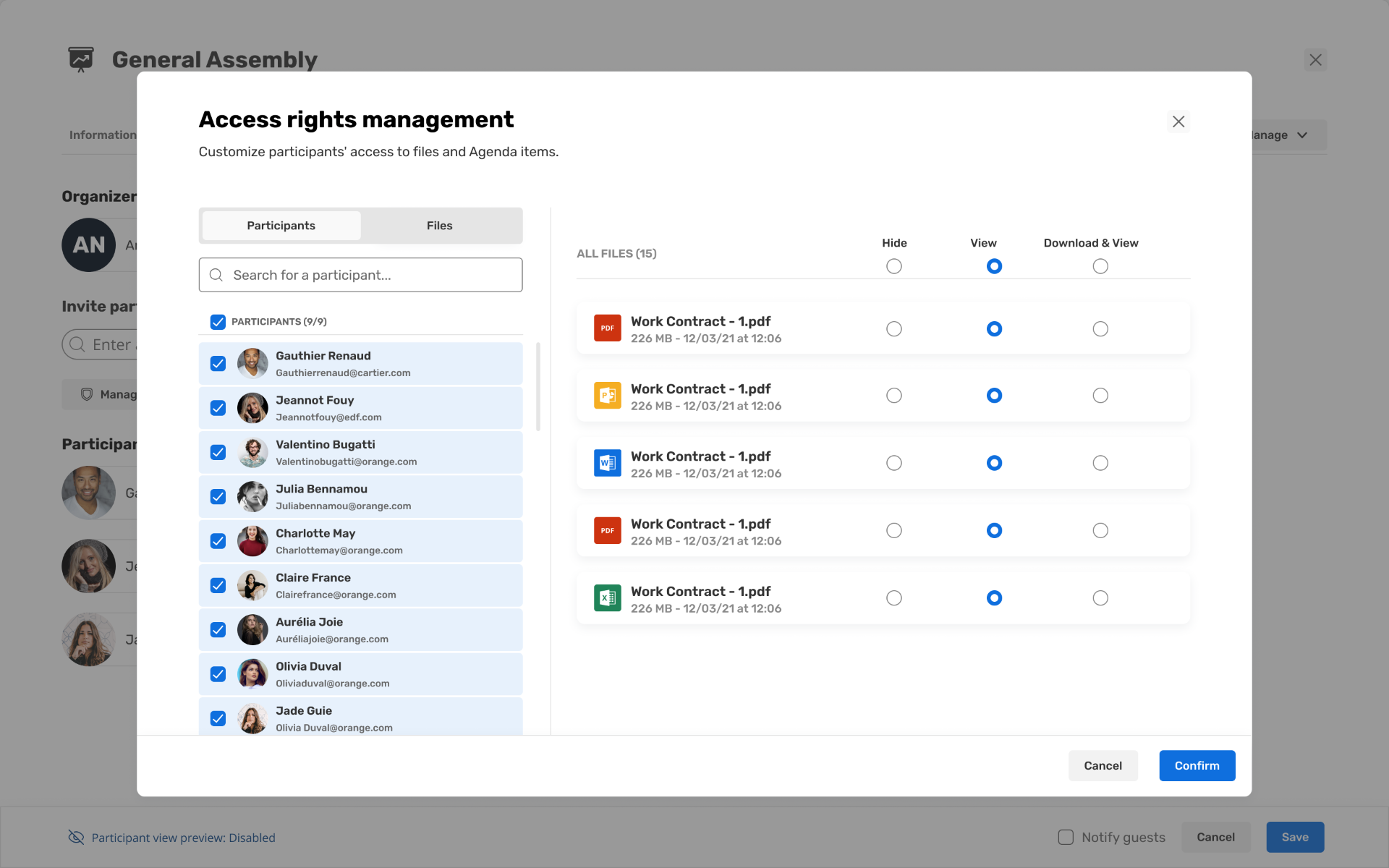 Oodrive Meet desktop — access rights management